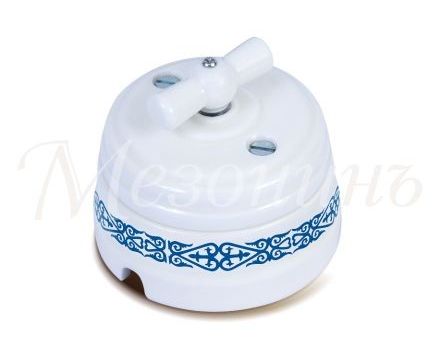 Выключатель МЕЗОНИНЪ Ornaments, МЕДЕО голубая лазурь фарфор